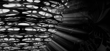 Soyut teknolojinin 3 boyutlu illüstrasyonu Sancak arkaplanı için hazır dijital hi-tech konsepti  