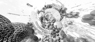 Soyut teknolojinin 3 boyutlu illüstrasyonu Sancak arkaplanı için hazır dijital hi-tech konsepti 