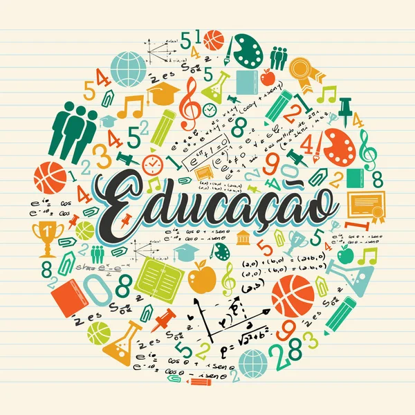 Volver Escuela Ilustración Lengua Portuguesa Iconos Asignaturas Clase Con Cita — Vector de stock