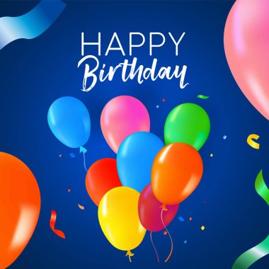 Mutlu Doğum günü tebrik kartı tasarımı ile eğlenceli parti balonu ve konfeti dekorasyon arka plan. Eps10 vektör.