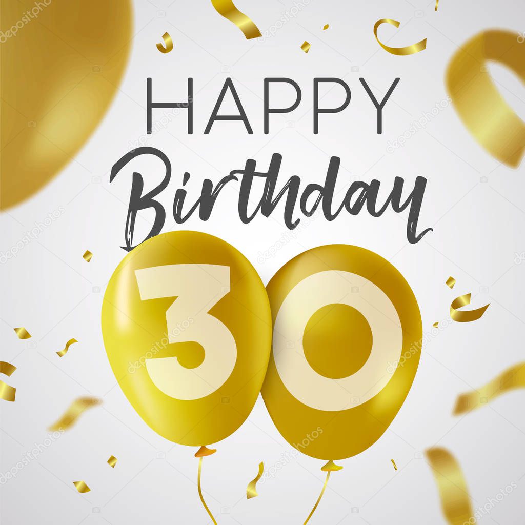 30 años. globos de oro número 30 aniversario, feliz cumpleaños