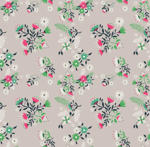 Naadloze Bloemmotief Illustratie Retro Kunststijl Wilde Bloemen Bladeren Vintage Decoratie — Stockvector