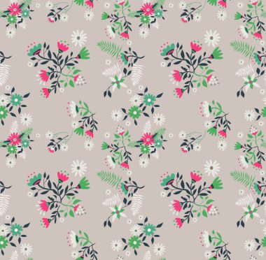 Çiçek Dikişsiz desen illüstrasyon retro sanat tarzı. Vahşi çiçek ve yaprakları vintage dekorasyon arka plan. Eps10 vektör.