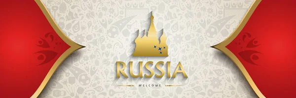 俄罗斯符号纹理背景与黄金装饰 传统的俄罗斯文化横幅模板 足球赛事设计 Eps10 — 图库矢量图片