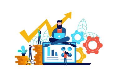 Internet iş illüstrasyon, dizüstü bilgisayar app başarı kavramı. Online finans ve para yönetimi fikir. Eps10 vektör.