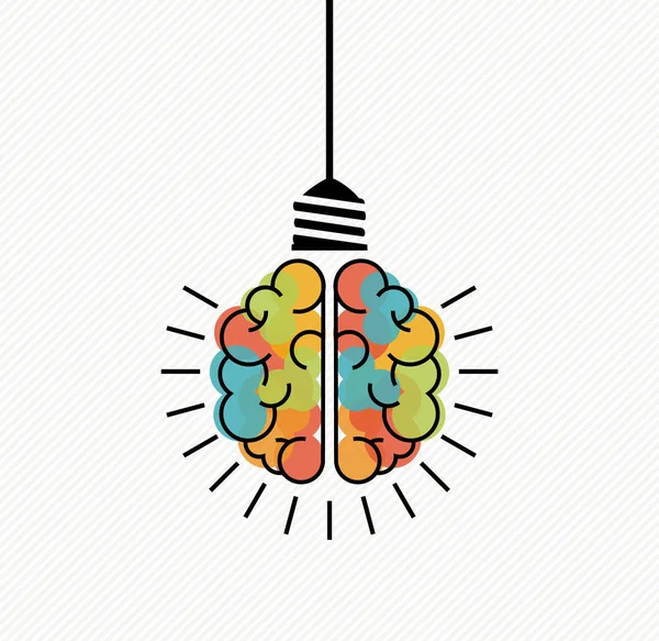 Creative Thinking Concept Illustration Colorful Human Brain Electric Light Bulb — Stock Vector