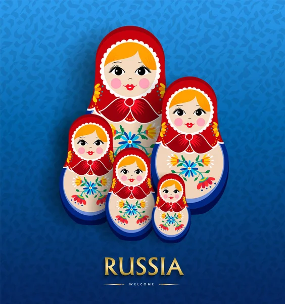 Russische Pop Affiche Voor Rusland Toerisme Traditionele Matrioska Vrouw Souvenir — Stockvector