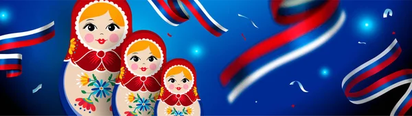 Kleine Russische Nistpuppe Web Banner Für Russland Sportereignis Traditionelles Matrioska — Stockvektor