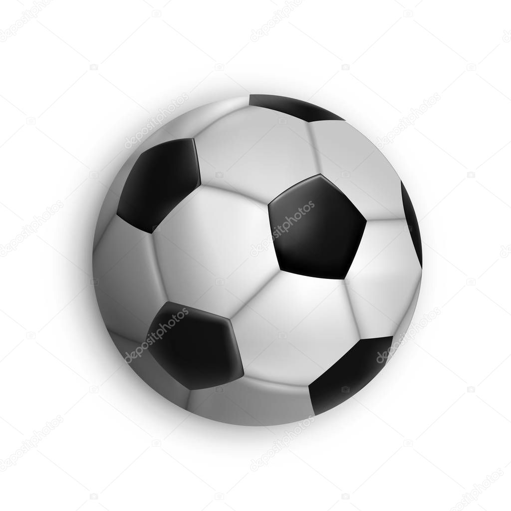 Classic soccer ball on isolated background. Sport equipment illustration in 3d. Ideal for football game design or championship event. EPS10 vector.