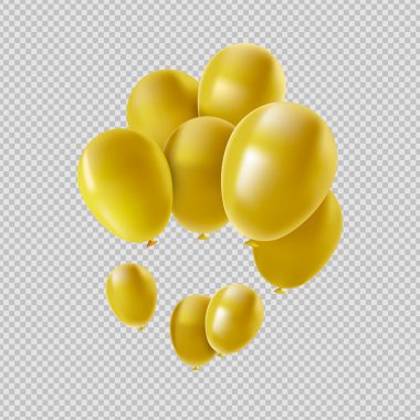Altın balon ayarla, Metalik altın renkli şeffaf arka plan öğeleri izole. Düğün dekorasyon veya parti süsleme. Eps10 vektör.