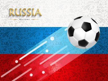Rusya futbol olay illüstrasyon, arka plan tasarımını Rus bayrağı renkleri ile futbol topu. Eps10 vektör
