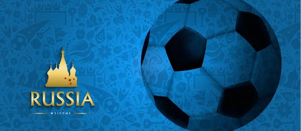 Rusia Evento Fútbol Ilustración Diseño Banner Web Pelota Fútbol Con — Archivo Imágenes Vectoriales