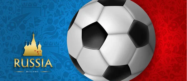 Ryssland Fotboll Händelse Illustration Banner Webbdesign Fotboll Boll Med Ryska — Stock vektor