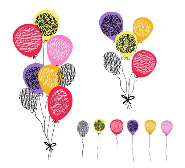 Globos Dibujados Mano Multicolor Sobre Fondo Aislado Colorida Decoración Fiesta — Vector de stock