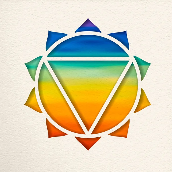 Manipura Solarplexus Chakra Illustration Scherenschnitt Stil Farbenfroher Aquarell Hintergrund Yogaform — Stockvektor