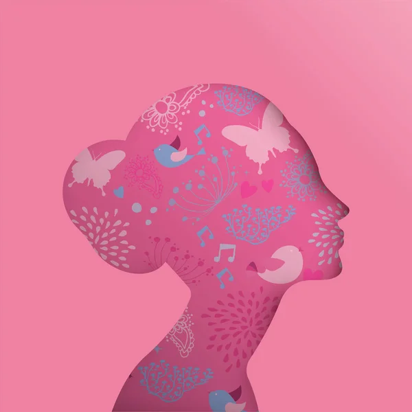 女性のイラストをカット 手描きの春と花の落書きをカットアウト ガールの頭のシルエット Eps10 ベクトル — ストックベクタ