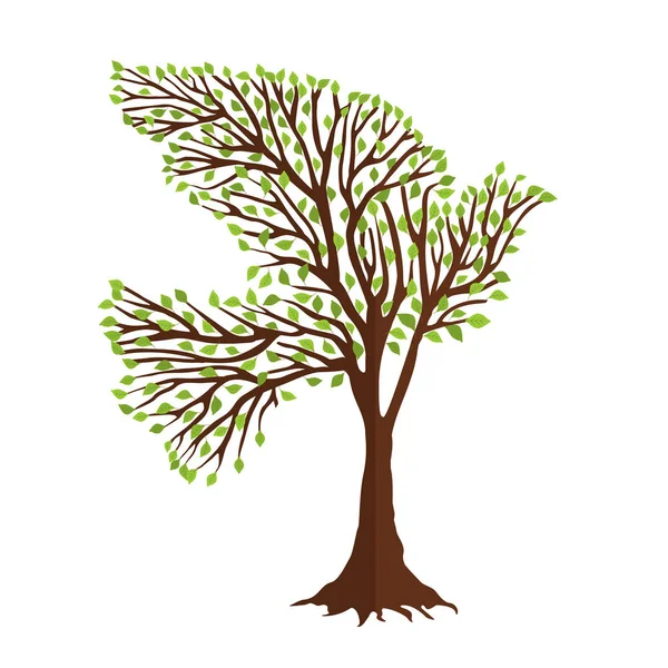 Tree Green Dove Bird Shape Branches Nature Help Concept Environment — Stock Vector