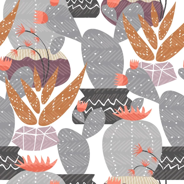 Cactus Plant Seamless Pattern Summer Nature Decoration Background Succulent House — Stock Vector