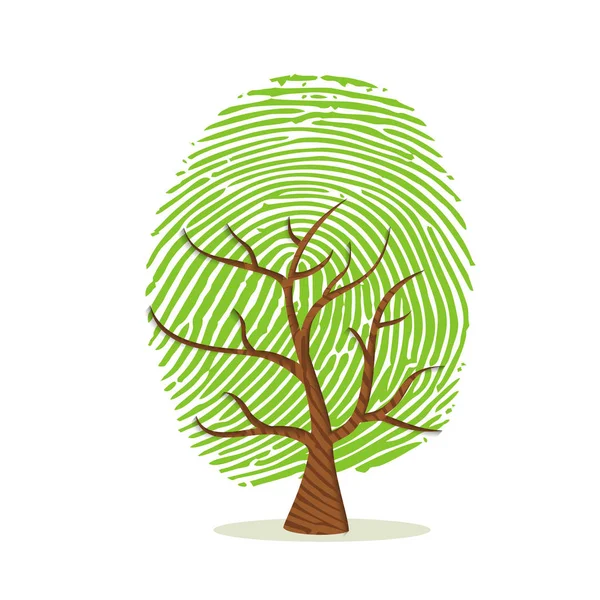 Parmak Izi Ağaç Yeşil Insan Parmak Baskı Yaptı Kimlik Kavramı — Stok Vektör