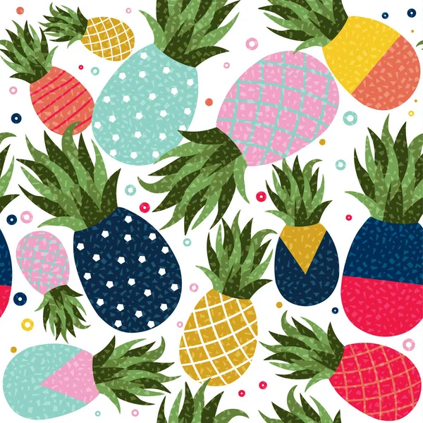 Ilustración Patrón Sin Costuras Piña Fondo Fruta Estilo Retro Memphis — Vector de stock