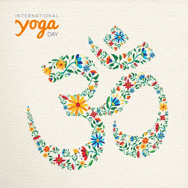 Internationella Yoga Dag Gratulationskort Symbolen Blomma Dekoration Andliga Tecken Papper — Stock vektor