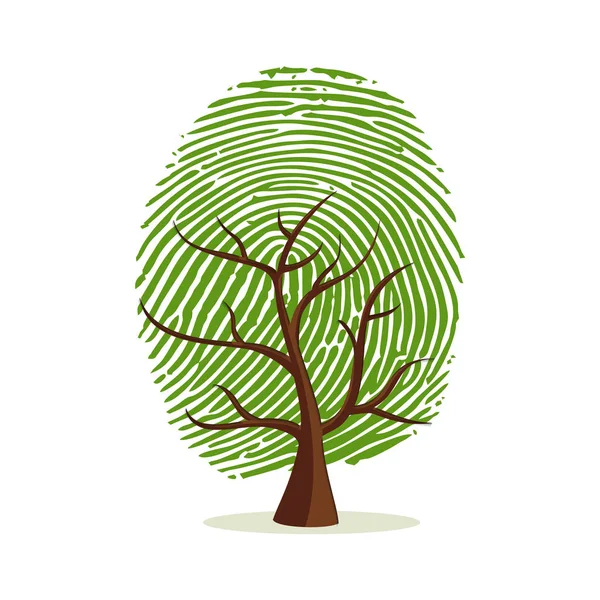 Fingerprint Tree Green Human Finger Print Concept Psychology Project Identity — Stock Vector