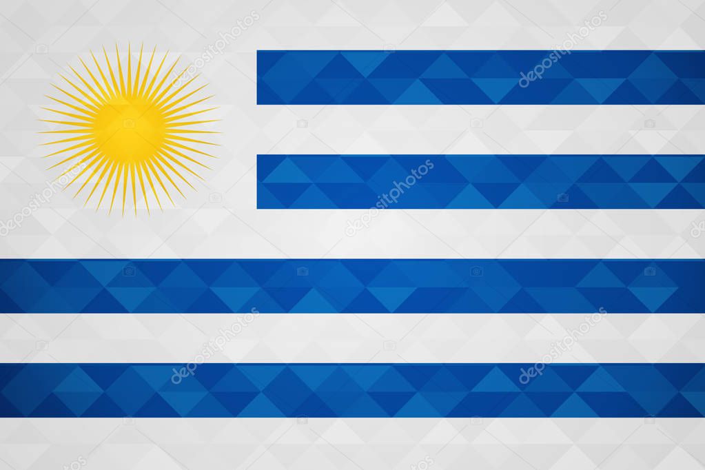 Uruguay flag for special country event with geometric triangle background. International uruguayan nation template. EPS10 vector