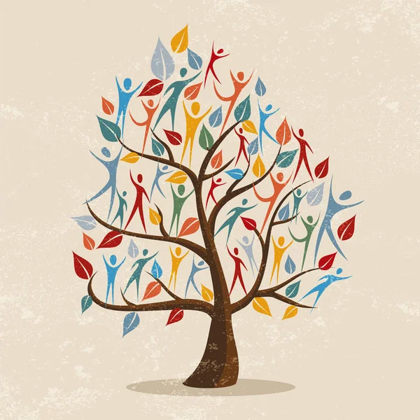 Stammbaum Symbol Mit Bunten Menschen Konzeptillustration Für Gemeinschaftshilfe Umweltprojekte Oder — Stockvektor