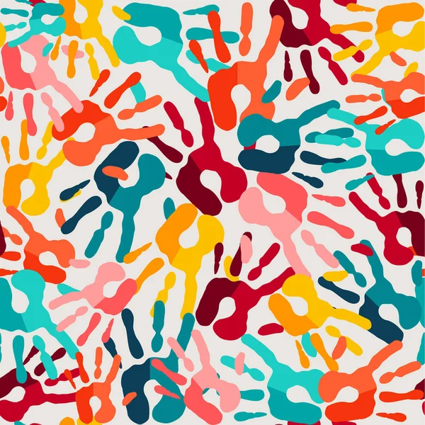 Цветной Отпечаток Ладони Человеческий Отпечаток Руки Фон Образования Различных Сообществ — стоковый вектор