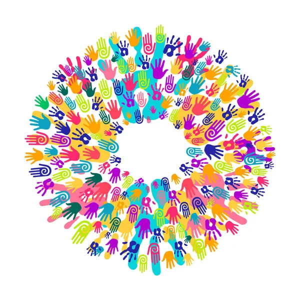 Buntes Mandala Mit Menschlichem Handabdruck Community Team Konzept Illustration Für — Stockvektor