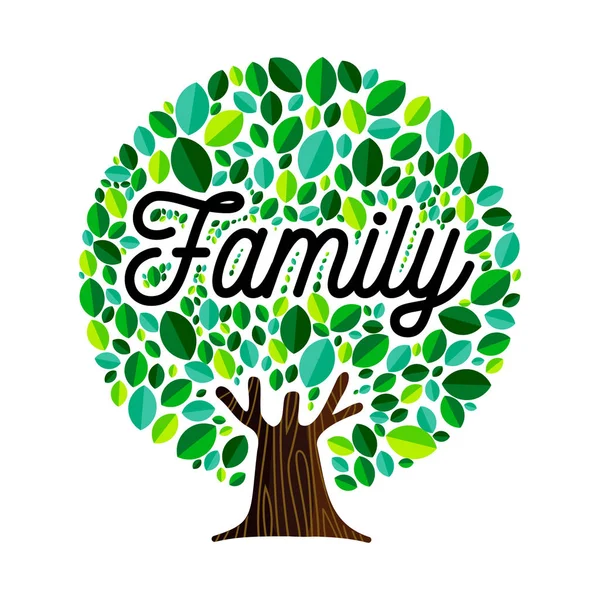 Концепция Иллюстрации Семейного Древа Зеленые Листья Текстом Генеалогического Дизайна Вектор — стоковый вектор