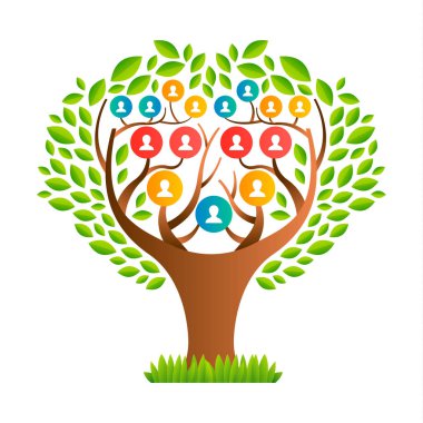 Büyük aile ağacı şablon kavram insanlar simgeler ve renkli yeşil hayat nesiller tarih için bırakır. Eps10 vektör.