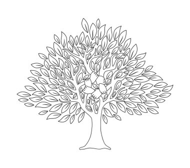 İnsan eliyle anahat stilinde birlikte ağaç. Topluluk takım kavramı Gösterim amacıyla kültür çeşitliliği, doğa bakım veya ekip çalışması projesi. Eps10 vektör.