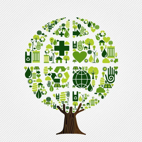 Árbol Hecho Iconos Ecológicos Pensar Concepto Verde Ilustración Ayuda Ambiental — Archivo Imágenes Vectoriales