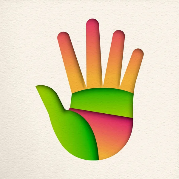 Mano Humana Con Los Dedos Abiertos Color Verde Diseño Recorte — Vector de stock