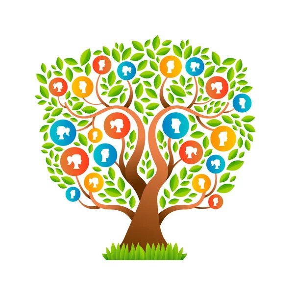 Aile ağacı şablon kavramı ile erkek ve kadın portre insanlar kutsal kişilerin resmi. Sosyal topluluk sembolleri. Eps10 vektör.