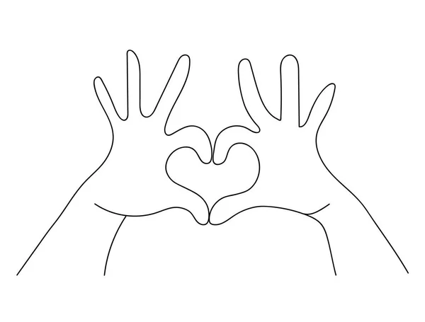 Hands Making Heart Shape Sign Concept Simple Outline Style Doodle — Stock Vector