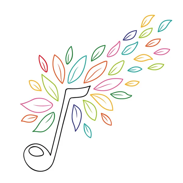 Müzik Renkli Ağaç Ile Anahat Stilinde Müzikal Sembolü Doğa Dekorasyon — Stok Vektör