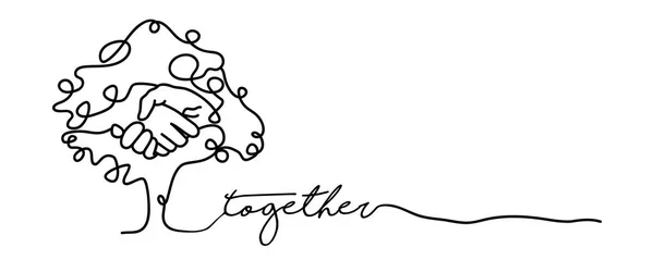 Banner Web Concepto Togetherness Con Ilustración Continua Mano Dentro Árbol — Vector de stock