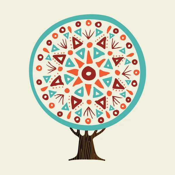 Árbol Con Estilo Boho Arte Mandala Ilustración India Inspirada Decoración — Vector de stock