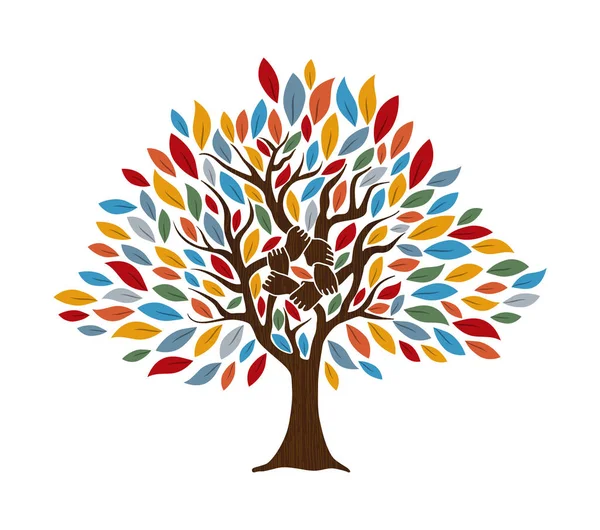 Drzewa Ludzkiej Ręce Razem Ilustracja Koncepcja Zespołu Wspólnoty Kultury Różnorodności — Wektor stockowy