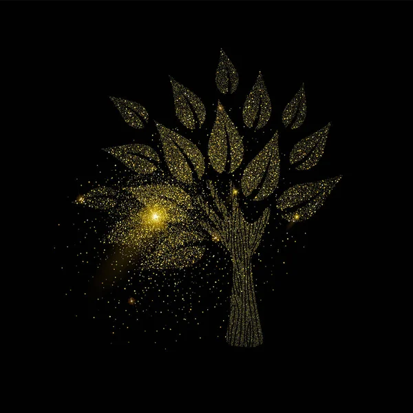 Hand Träd Symbol Konceptet Illustration Guld Natur Ikonen Realistiska Gyllene — Stock vektor