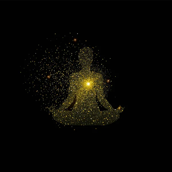 Yoga Lotus Pose Silhouette Illustration Goldmädchen Meditationsikone Aus Realistischem Goldglitzerstaub — Stockvektor