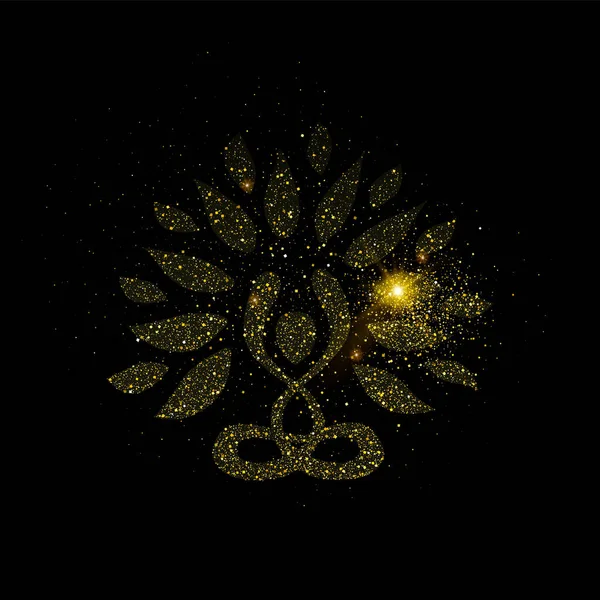 瑜伽莲花姿势树插图 黄金自然连接概念图标由现实的金色闪光灰尘在黑色背景 Eps10 — 图库矢量图片