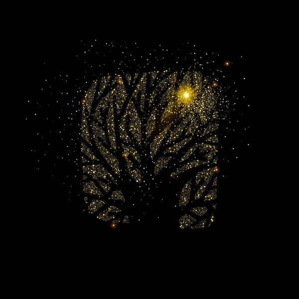 Illustration Concept Symbole Arbre Icône Nature Dorée Faite Poussière Paillettes — Image vectorielle