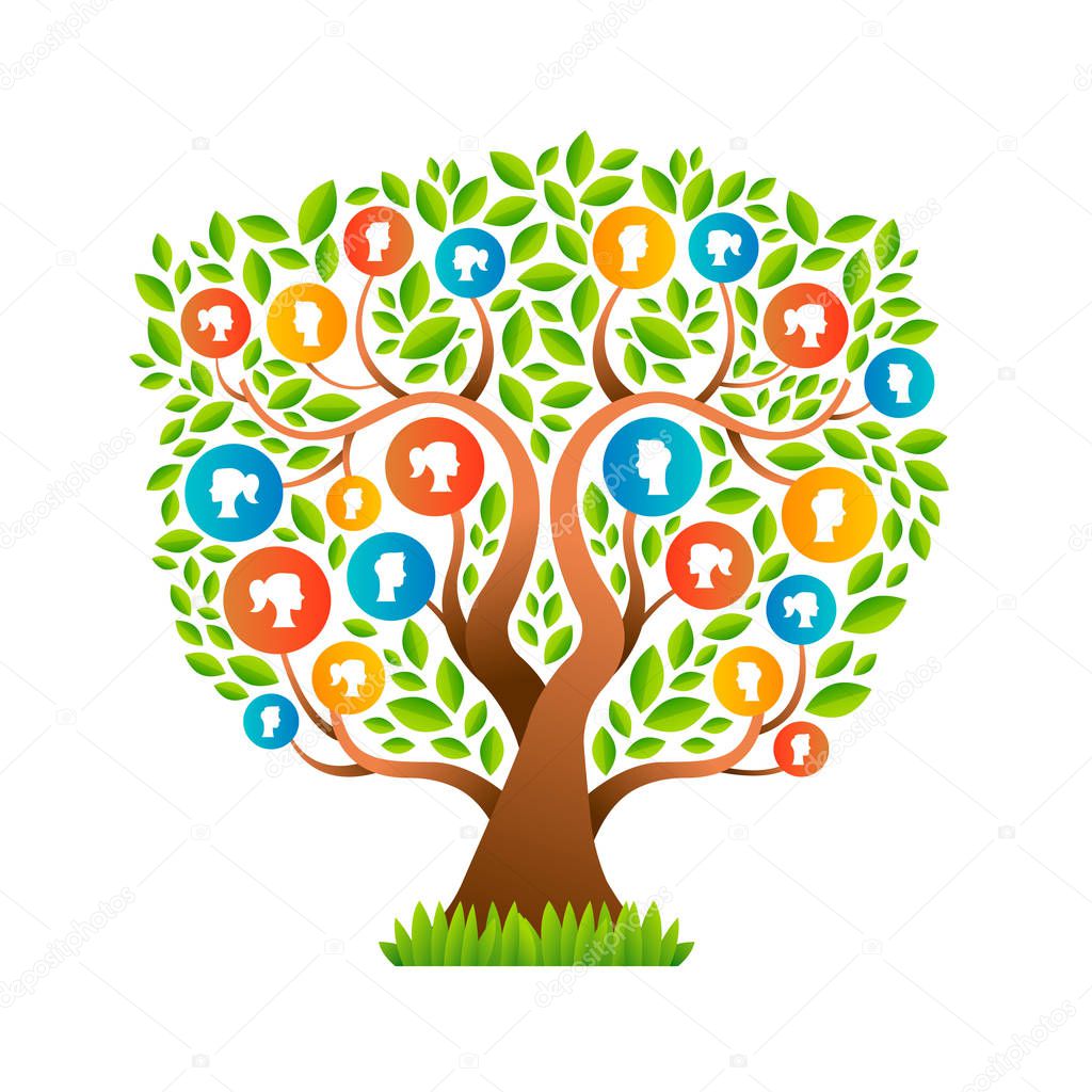 Family tree template concept with people icons of man and woman portraits. Social community symbols. EPS10 vector.