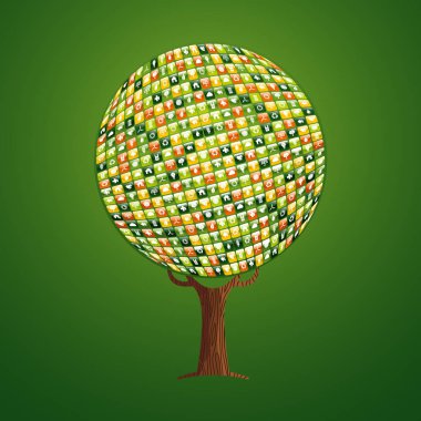 Ağaç Eko dostu mobil app simgeleri, Internet kavramı çevre yardım veya doğa bakım projesi için yapılmış. Eps10 vektör.