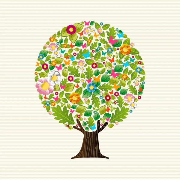 Árbol Floral Hecho Coloridos Iconos Flores Primavera Concepto Primavera Con — Vector de stock