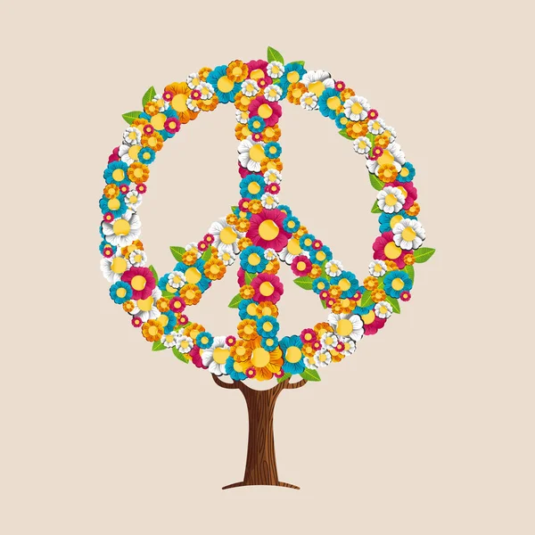Peace Sign Tree Made Colorful Spring Flower Icons Springtime Concept — Stock Vector