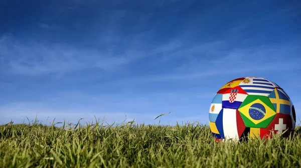 Bola Futebol Com Bandeira País Internacional Grupos Eventos Desportivos Russos — Fotografia de Stock